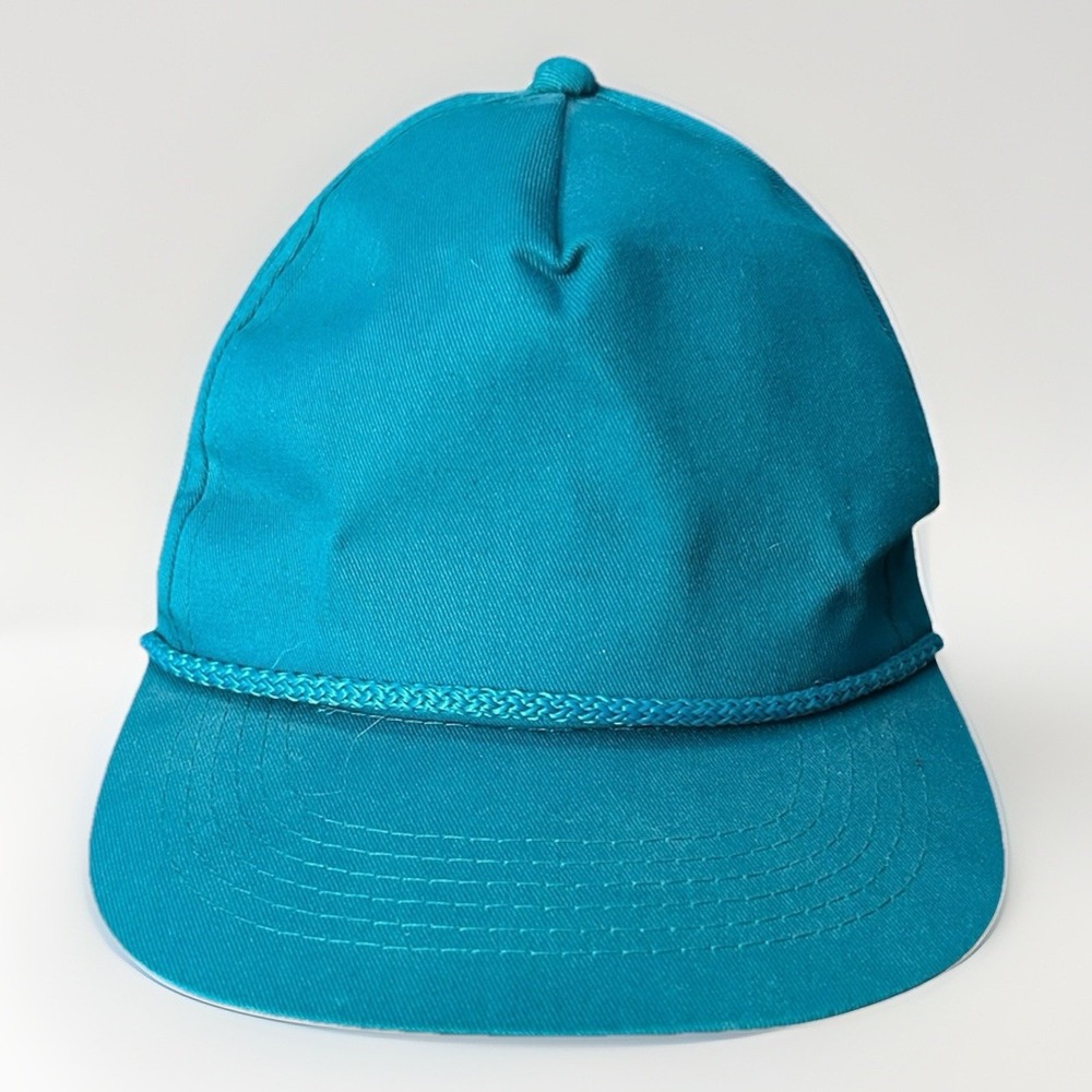 Vintage 80s 90s Blank Rope Snapback Hat Teal Blue YoungAn Hat Co Cotton OSFA